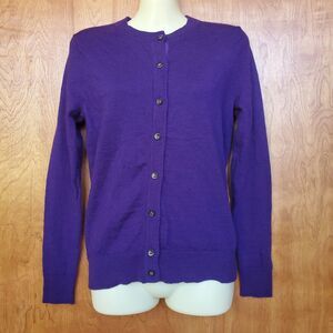100% Merino Wool Button Up Cardigan Sweater Size S Purple Vintage Susan Bristol